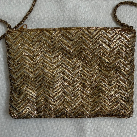La Regaie Gold Chevron Crossbody Evening Bag Vintage Y2K - Picture 5 of 7